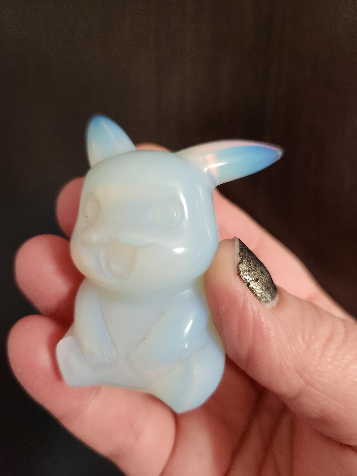 Opalite Pikachu Figurine: High Polish Crystal Carving, Pokémon