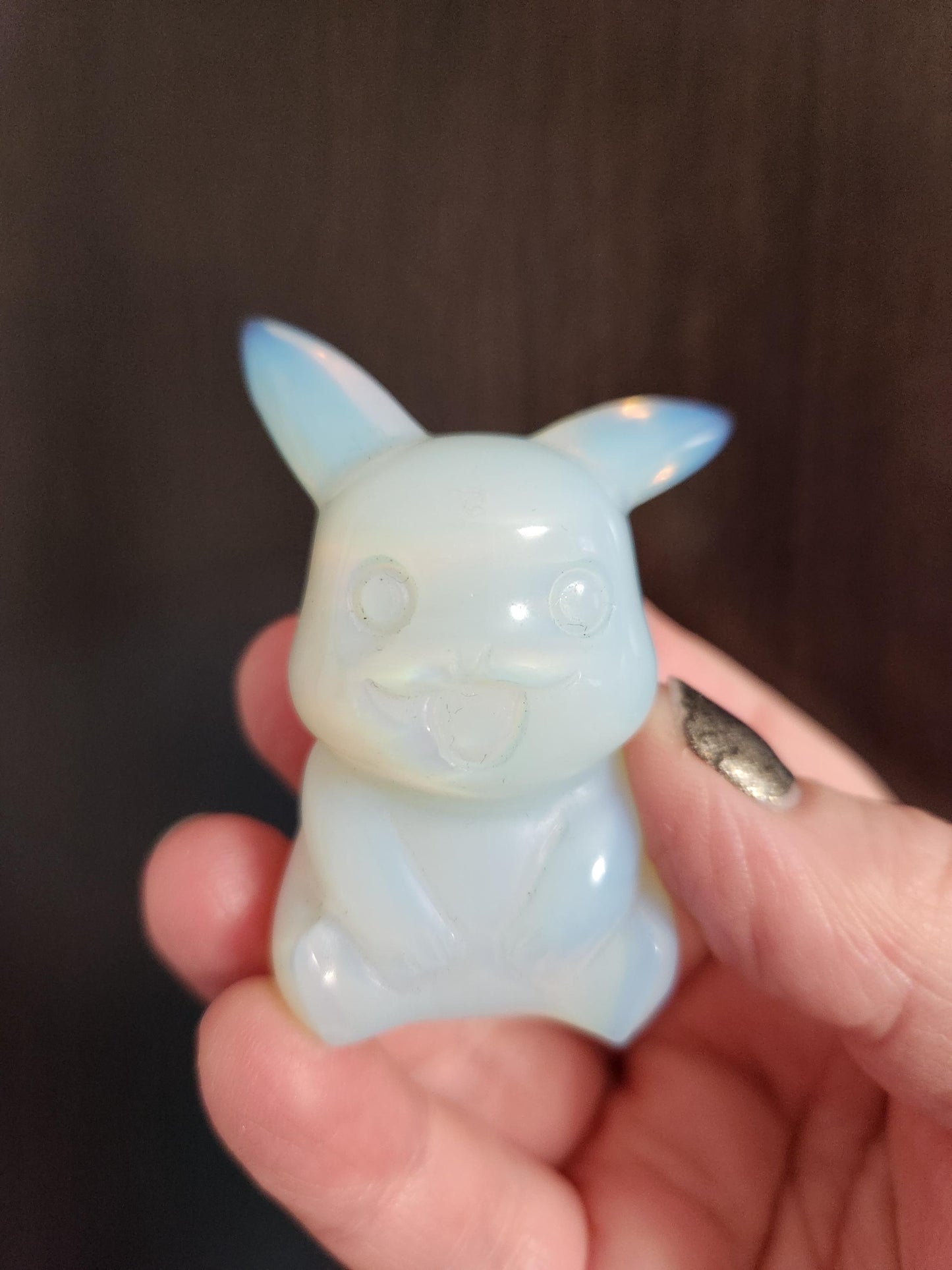 Opalite Pikachu Figurine: High Polish Crystal Carving, Pokémon