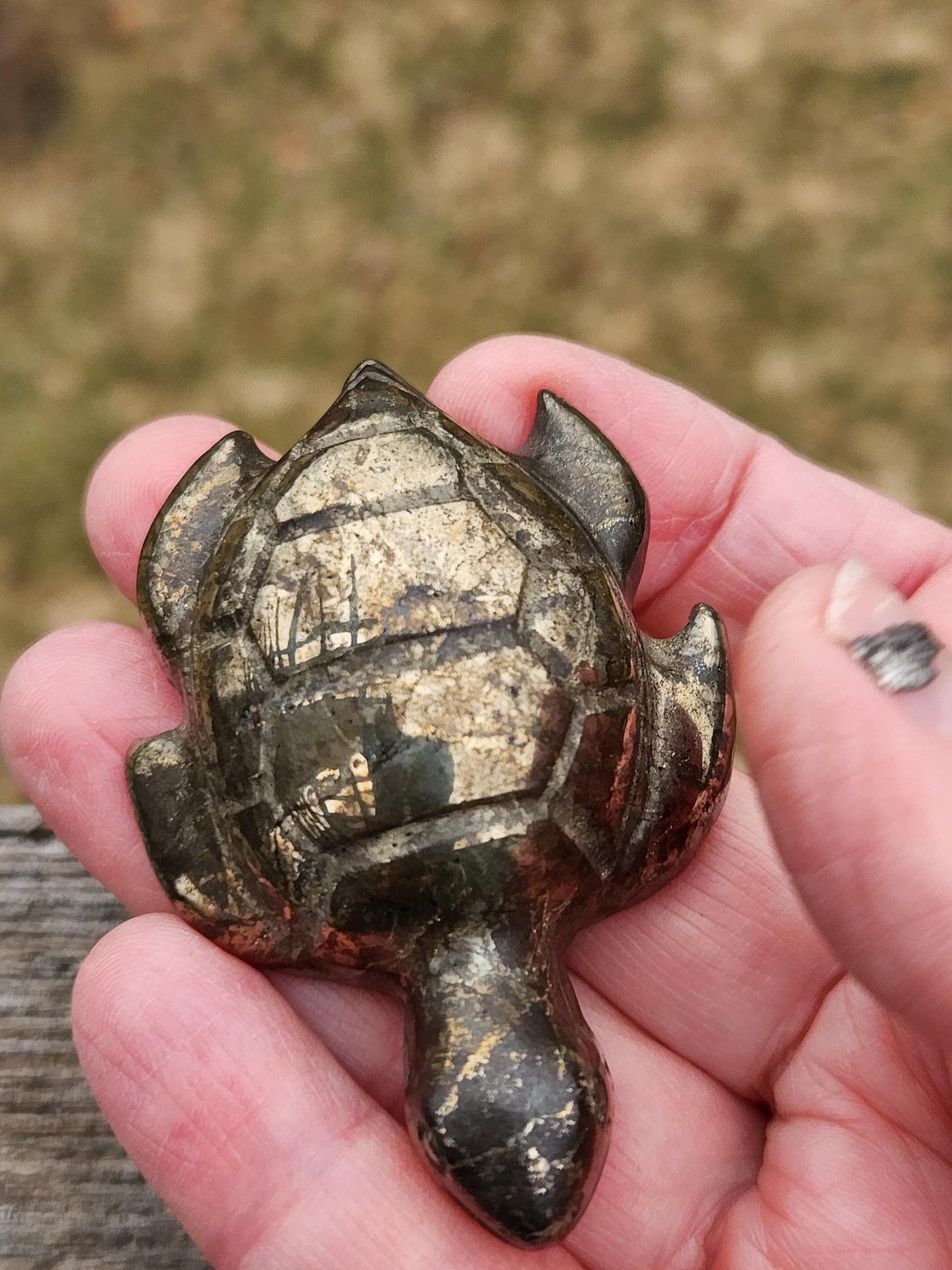 Pyrite Turtle Crystal Carving