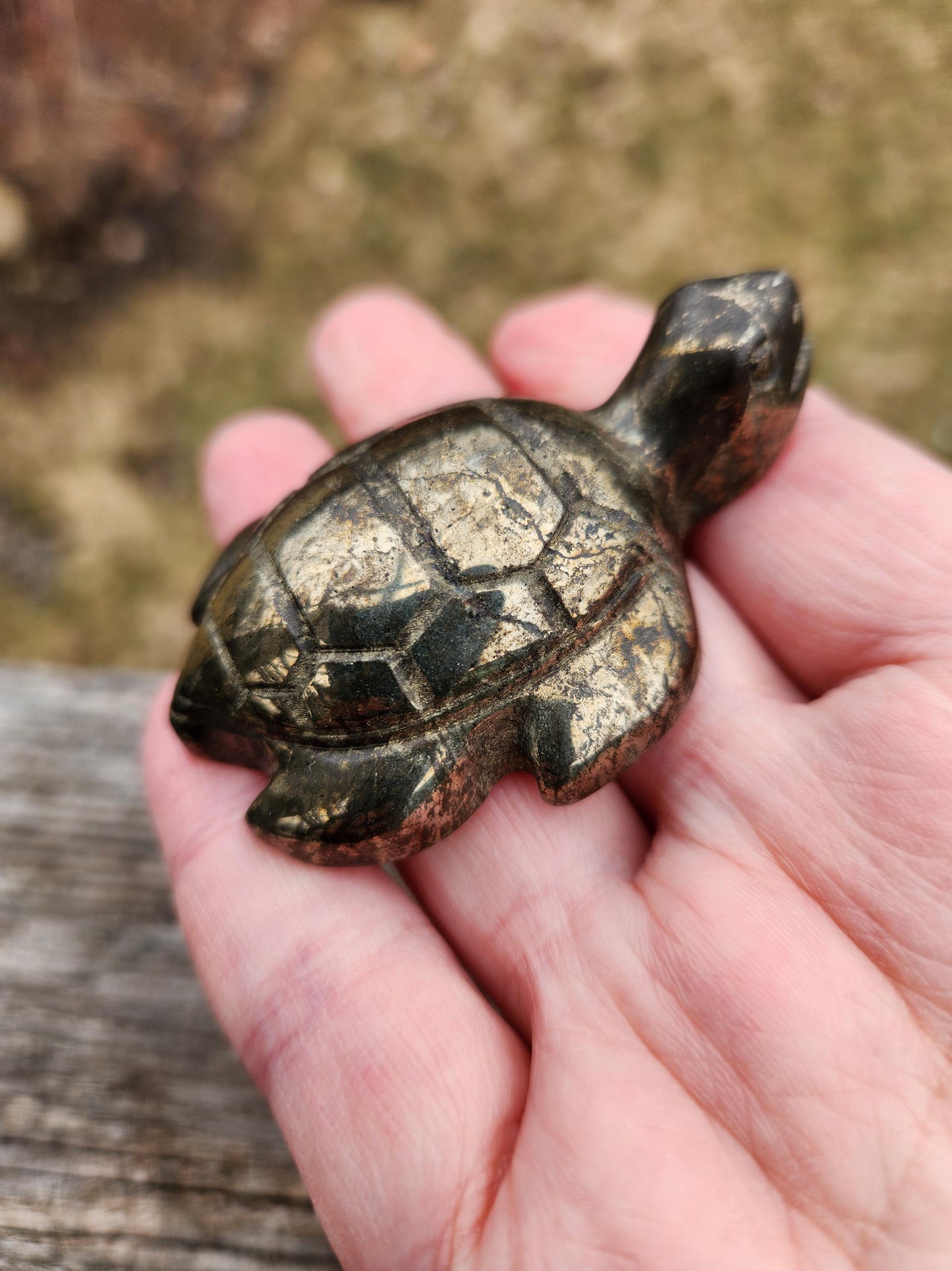 Pyrite Turtle Crystal Carving