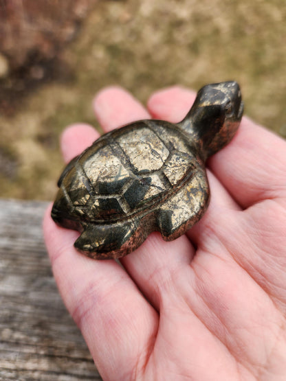Pyrite Turtle Crystal Carving