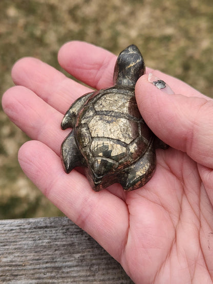 Pyrite Turtle Crystal Carving