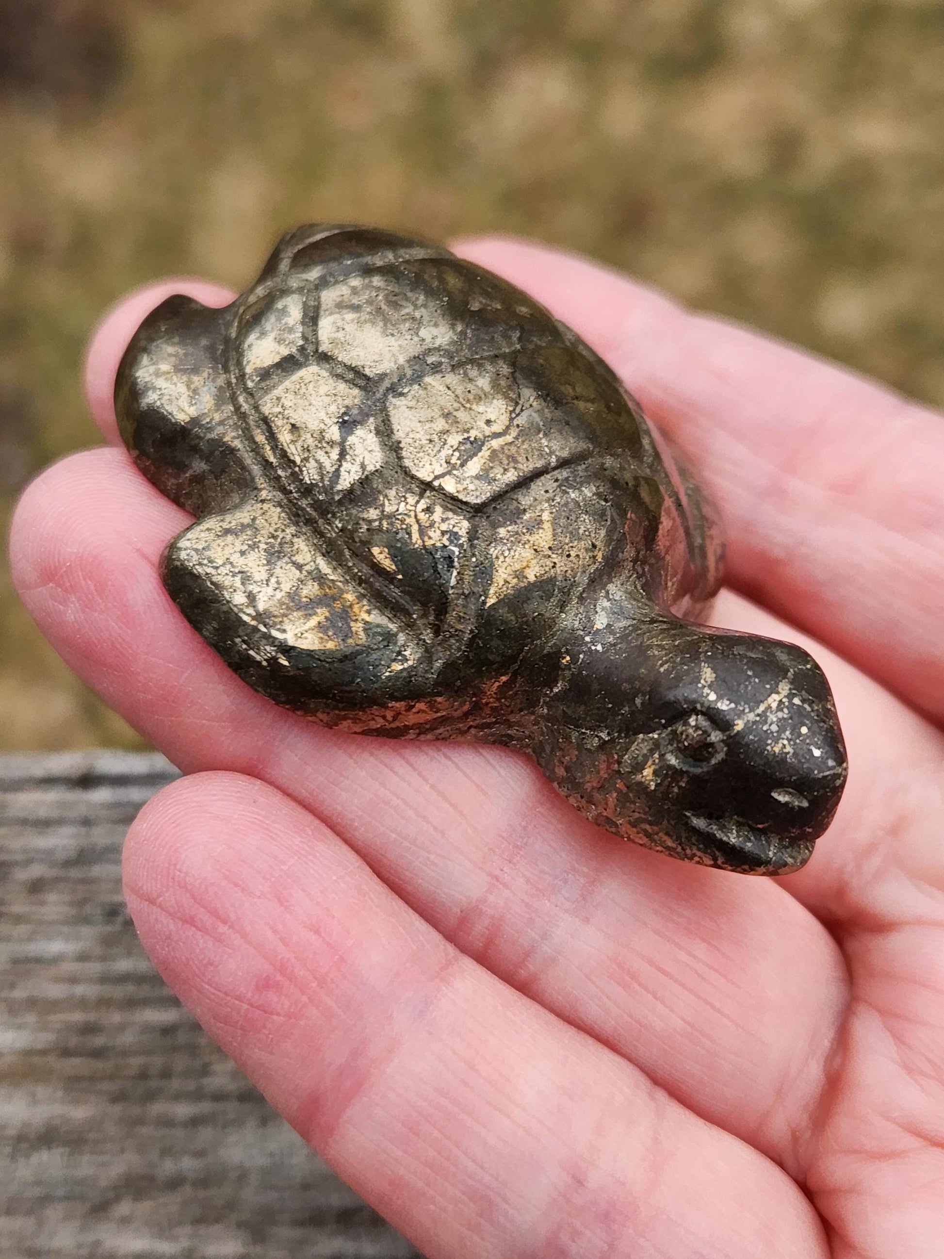Pyrite Turtle Crystal Carving