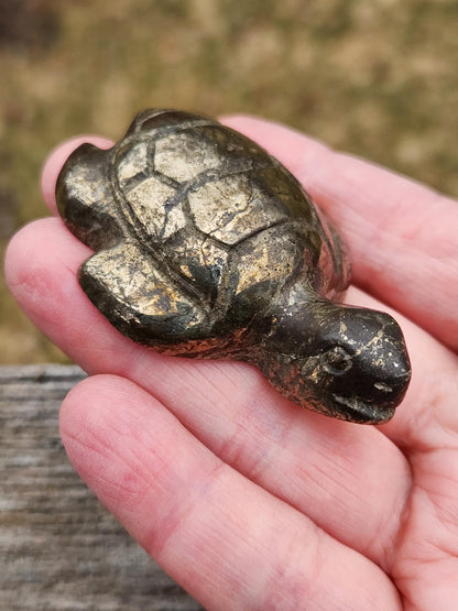 Pyrite Turtle Crystal Carving