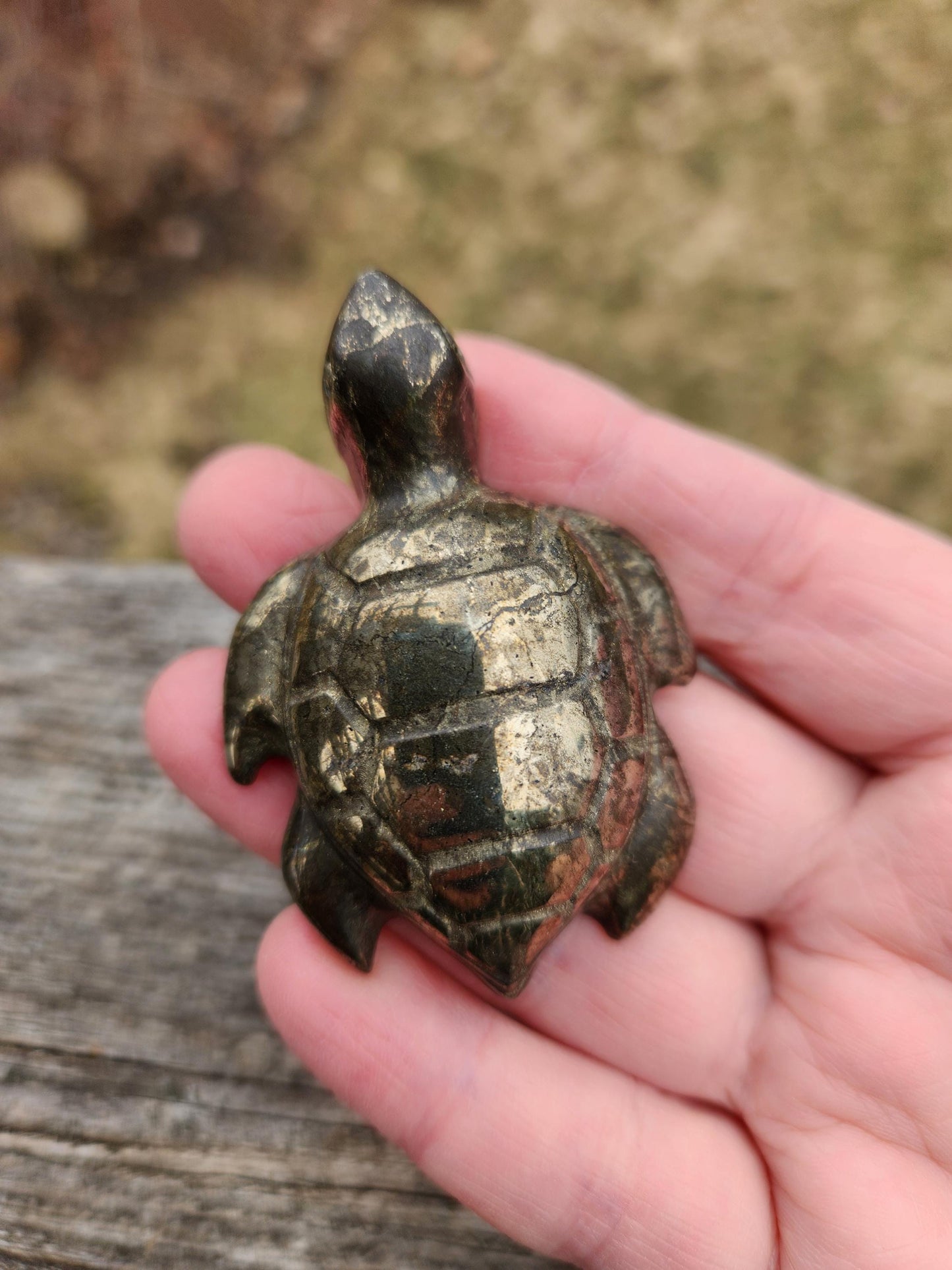 Pyrite Turtle Crystal Carving