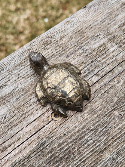 Pyrite Turtle Crystal Carving