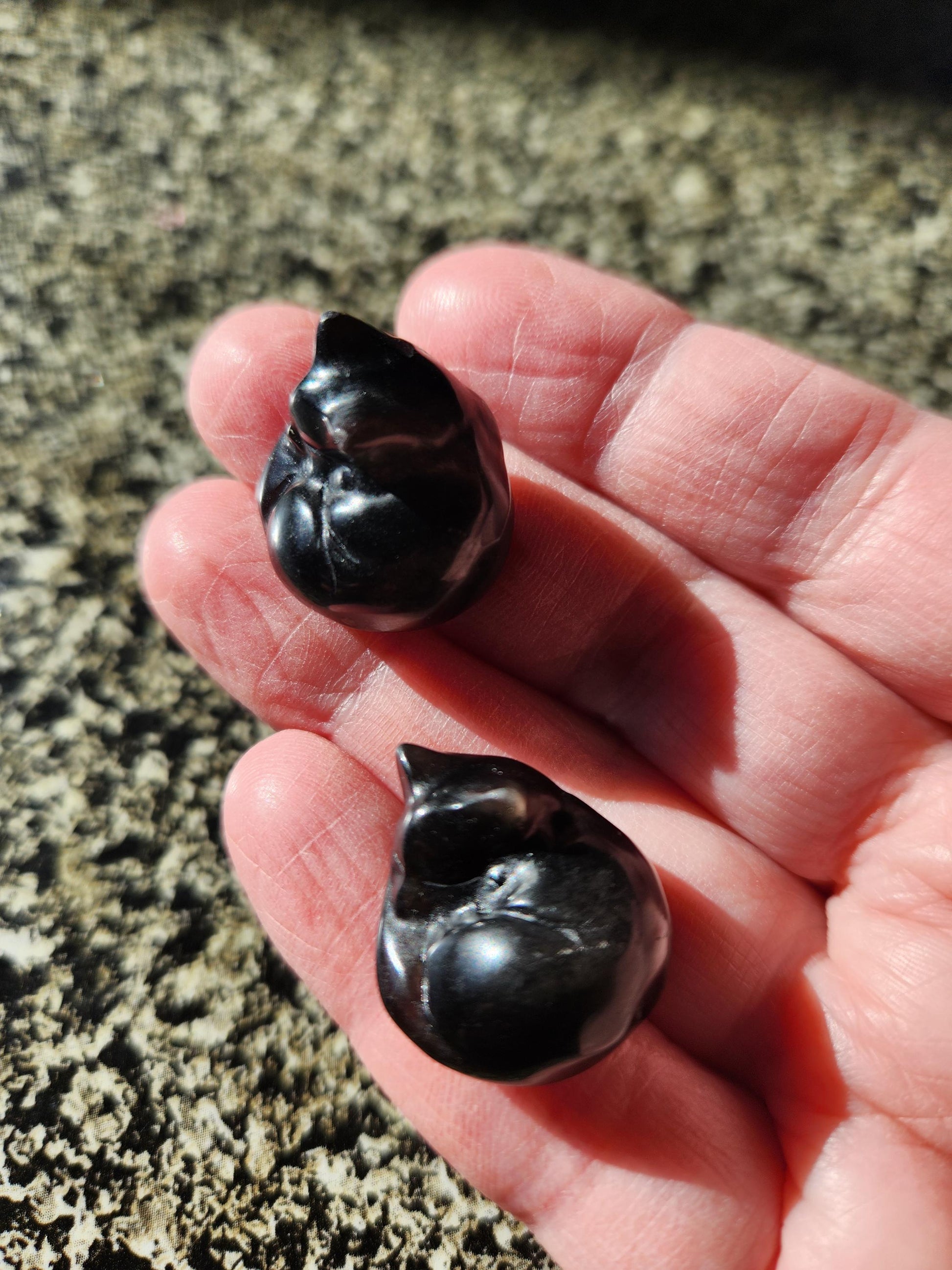 Silver Sheen Obsidian Mini Sleeping Cat - Natural Stone Crystal, One