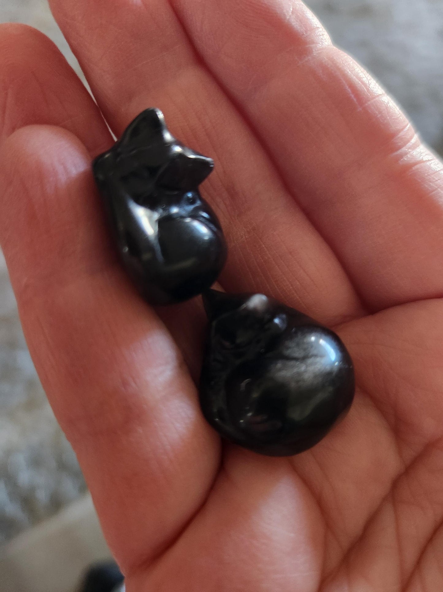 Silver Sheen Obsidian Mini Sleeping Cat - Natural Stone Crystal, One