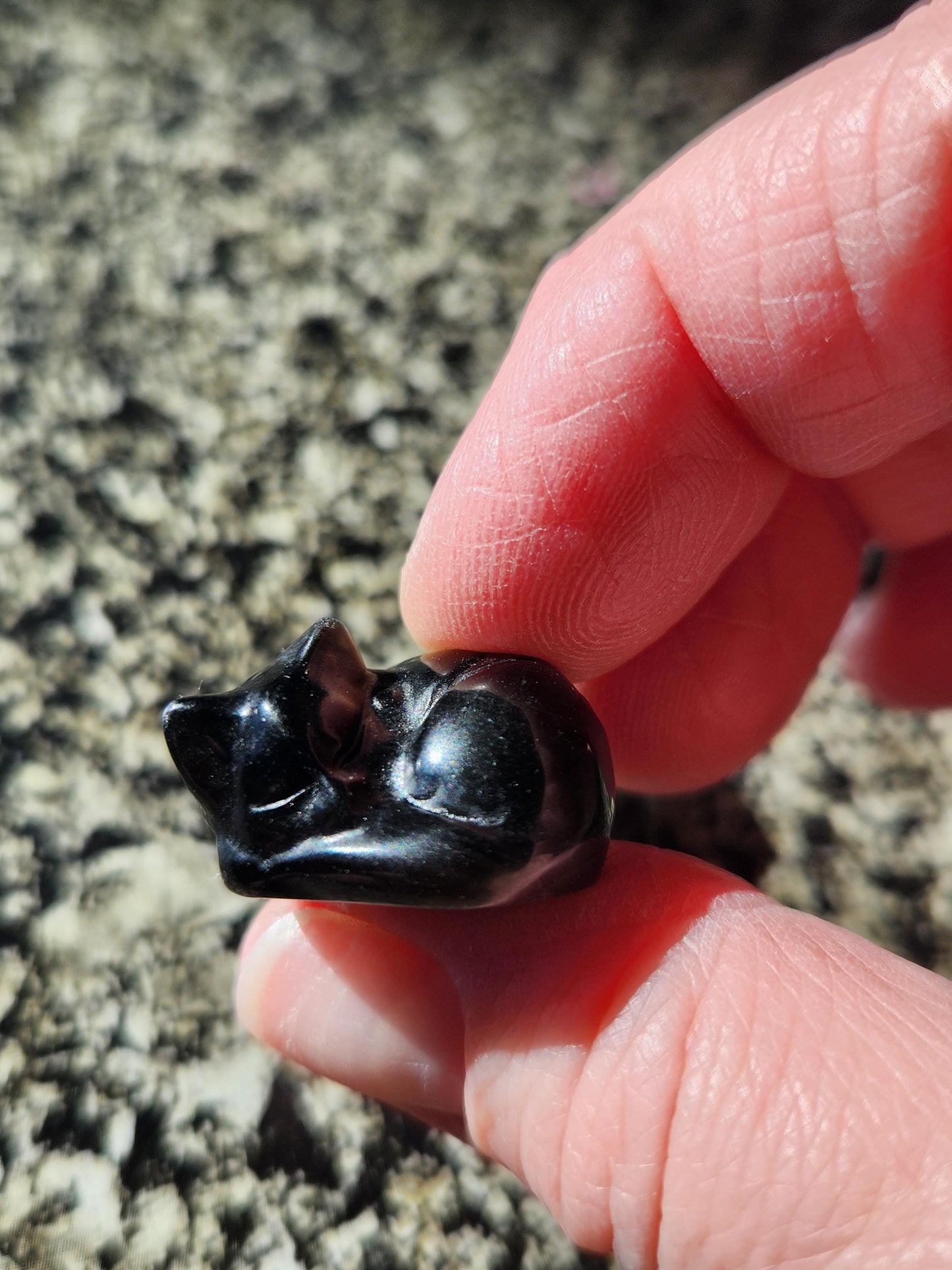 Silver Sheen Obsidian Mini Sleeping Cat - Natural Stone Crystal, One