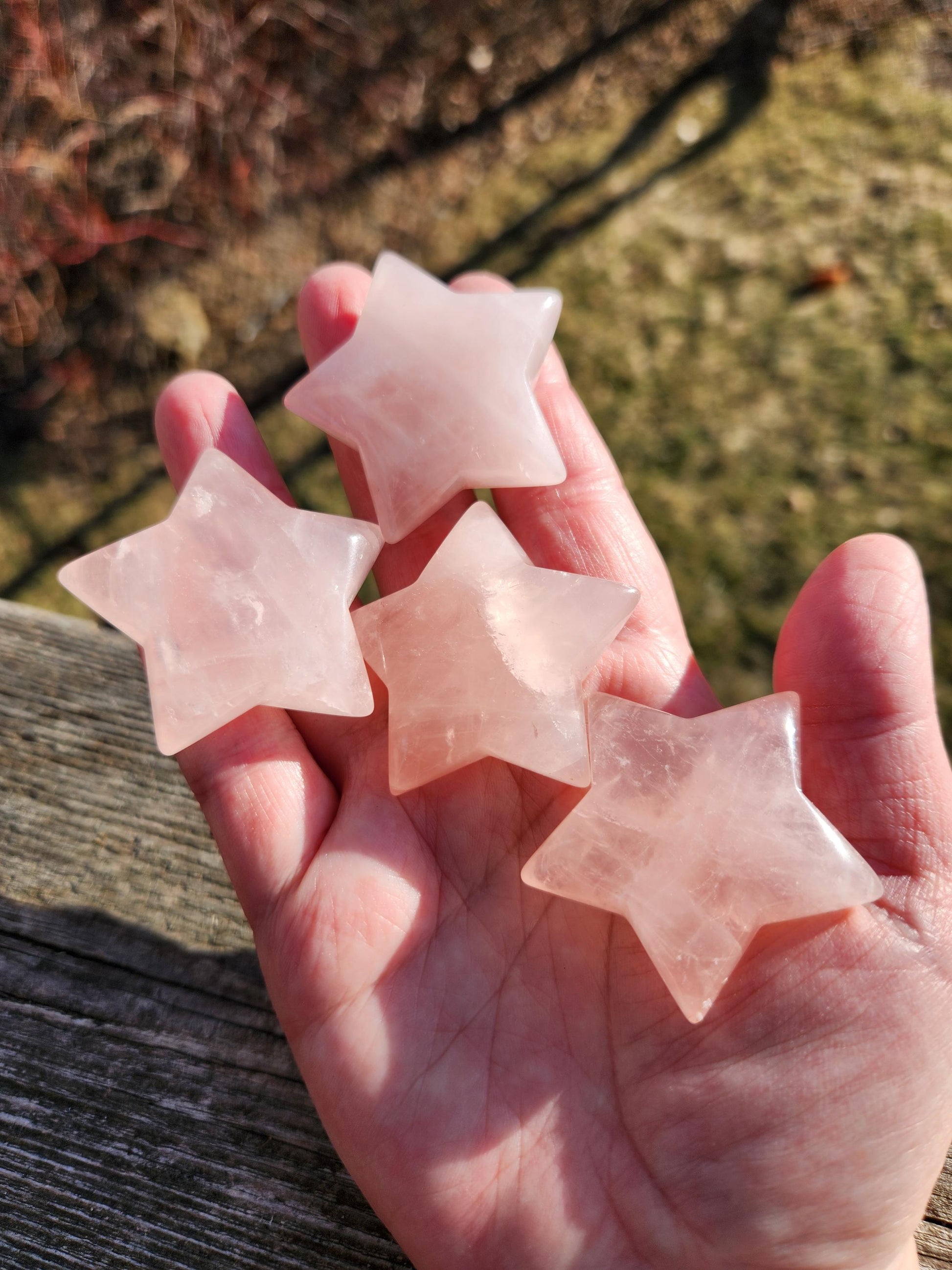 AAA Rose Quartz Crystal Small Star, High Polish Pocket Stone, One