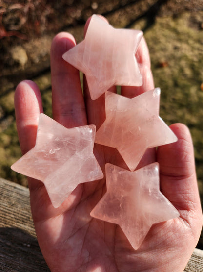 AAA Rose Quartz Crystal Small Star, High Polish Pocket Stone, One