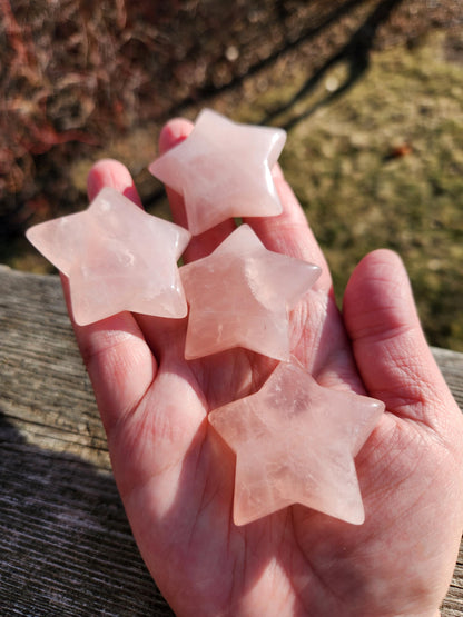 AAA Rose Quartz Crystal Small Star, High Polish Pocket Stone, One