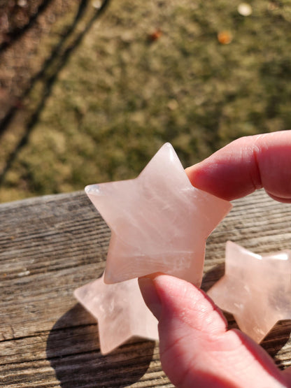 AAA Rose Quartz Crystal Small Star, High Polish Pocket Stone, One