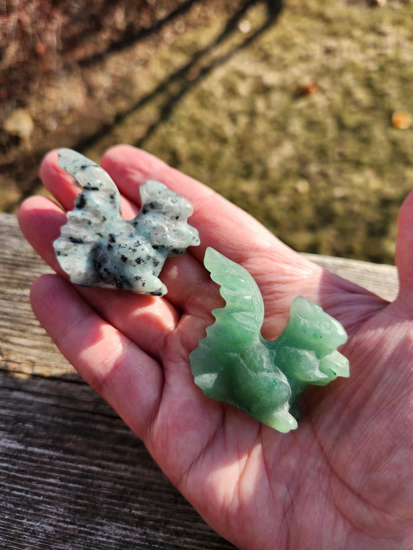 Kiwi Jasper or Green Aventurine Carved Squirrel: Natural Crystal Figurine, One