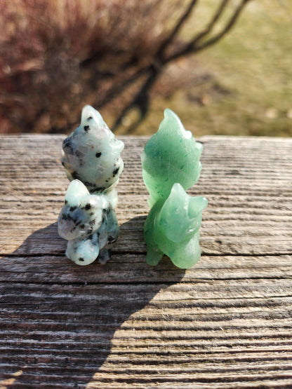 Kiwi Jasper or Green Aventurine Carved Squirrel: Natural Crystal Figurine, One