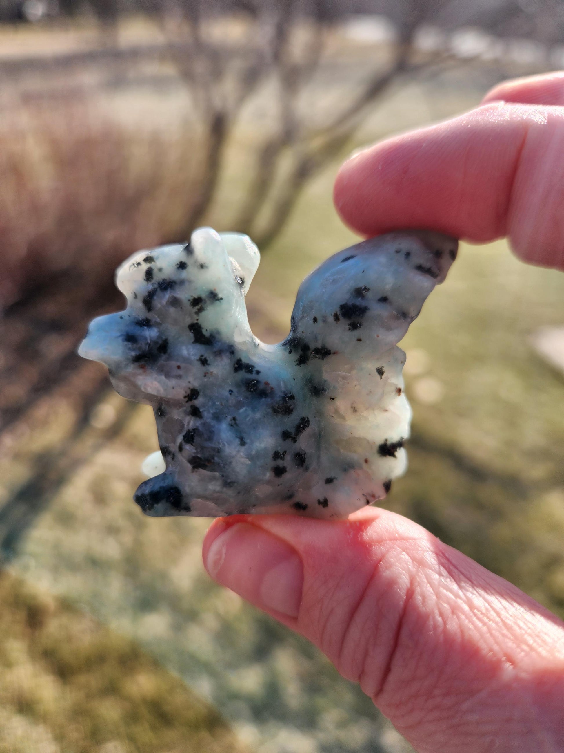 Kiwi Jasper or Green Aventurine Carved Squirrel: Natural Crystal Figurine, One