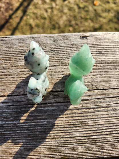 Kiwi Jasper or Green Aventurine Carved Squirrel: Natural Crystal Figurine, One