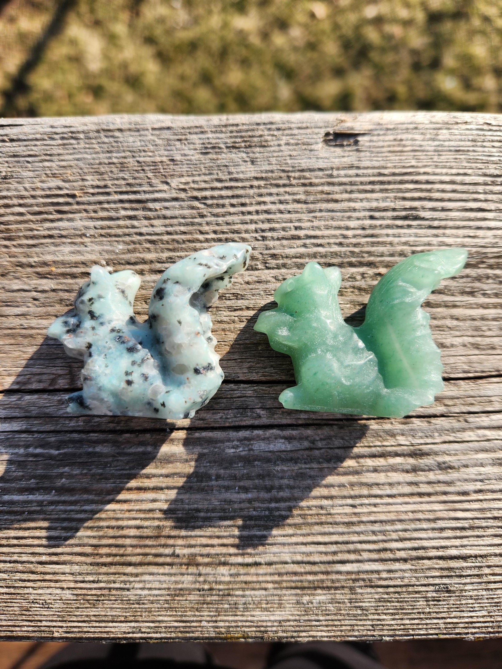 Kiwi Jasper or Green Aventurine Carved Squirrel: Natural Crystal Figurine, One