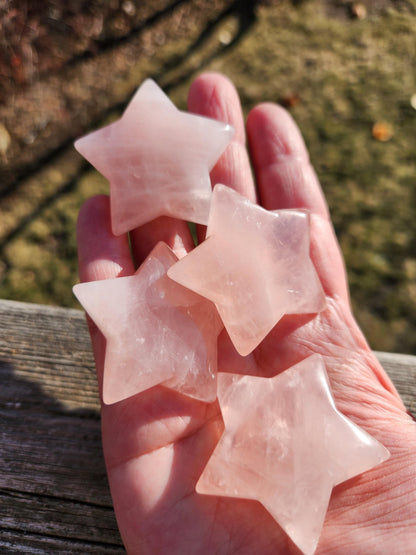 AAA Rose Quartz Crystal Small Star, High Polish Pocket Stone, One