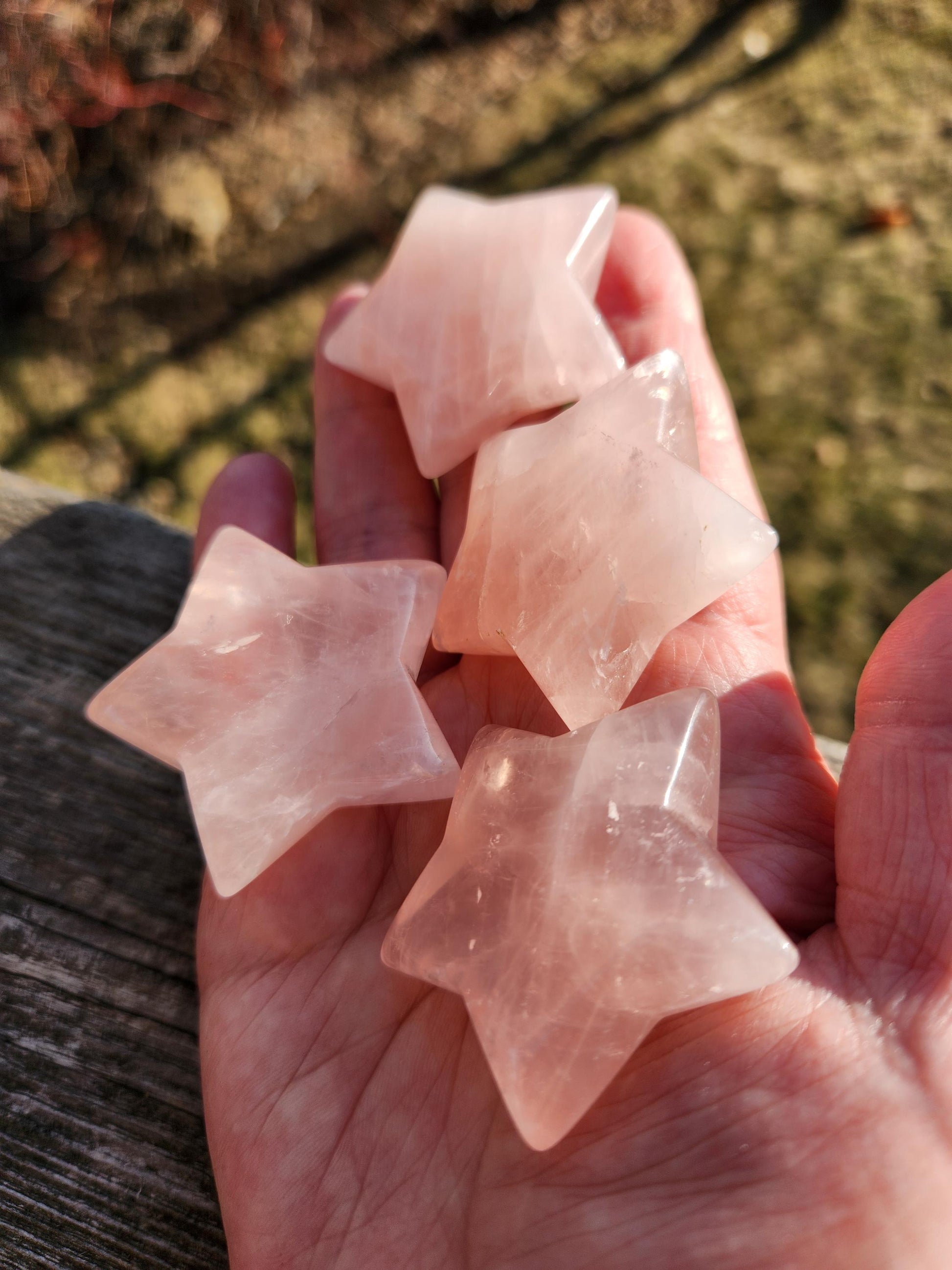 AAA Rose Quartz Crystal Small Star, High Polish Pocket Stone, One
