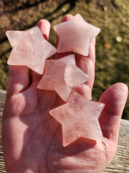 AAA Rose Quartz Crystal Small Star, High Polish Pocket Stone, One