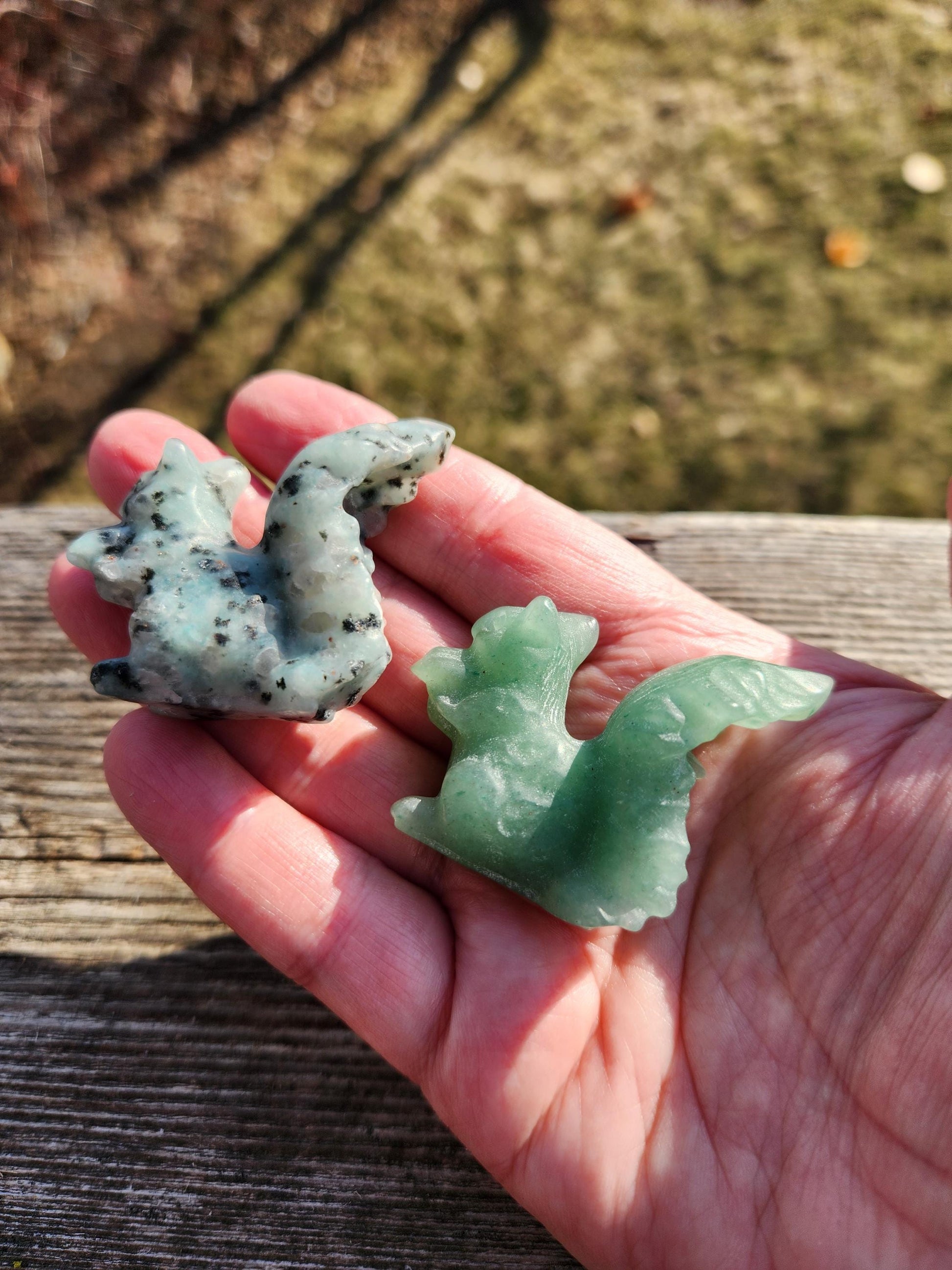 Kiwi Jasper or Green Aventurine Carved Squirrel: Natural Crystal Figurine, One