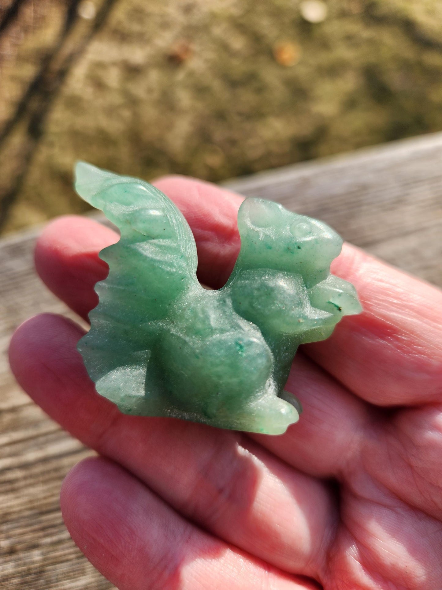 Kiwi Jasper or Green Aventurine Carved Squirrel: Natural Crystal Figurine, One