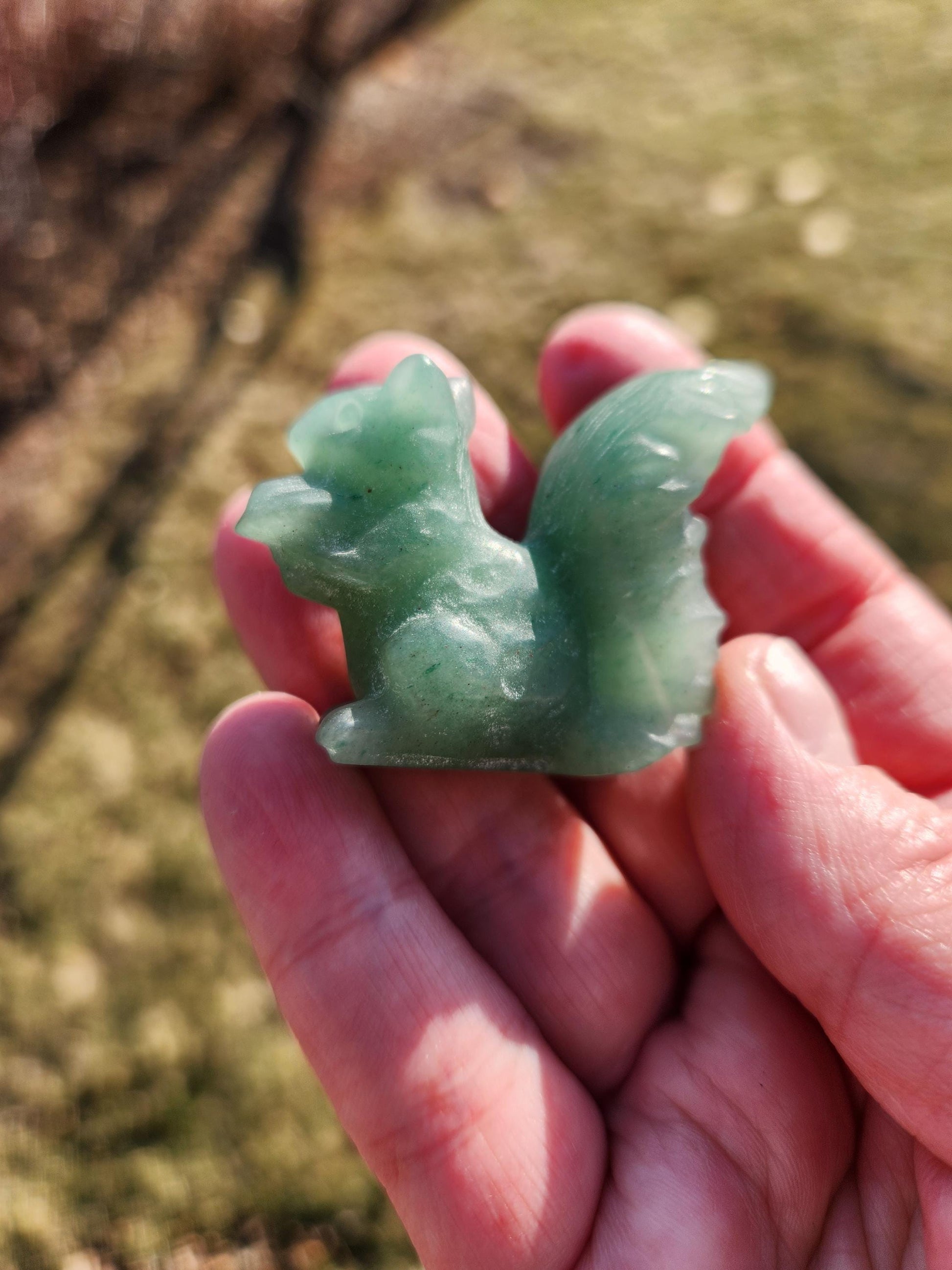 Kiwi Jasper or Green Aventurine Carved Squirrel: Natural Crystal Figurine, One