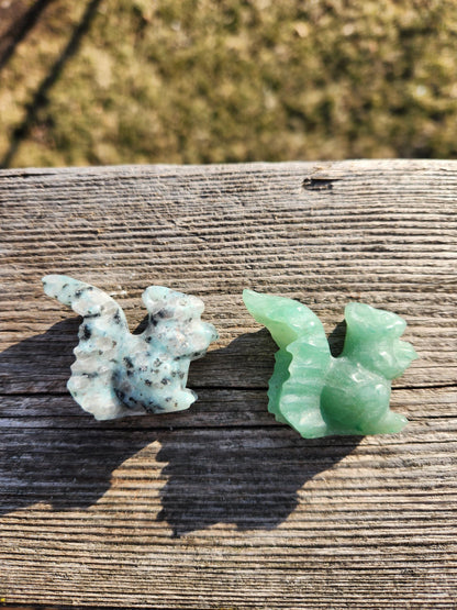 Kiwi Jasper or Green Aventurine Carved Squirrel: Natural Crystal Figurine, One