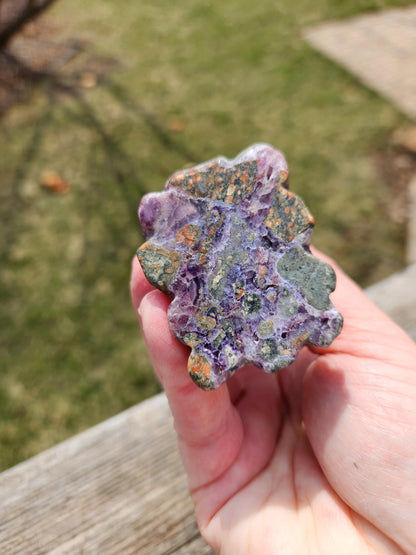 Carved Candy Fluorite Crystal Owl on Natural Root Stone, Unique