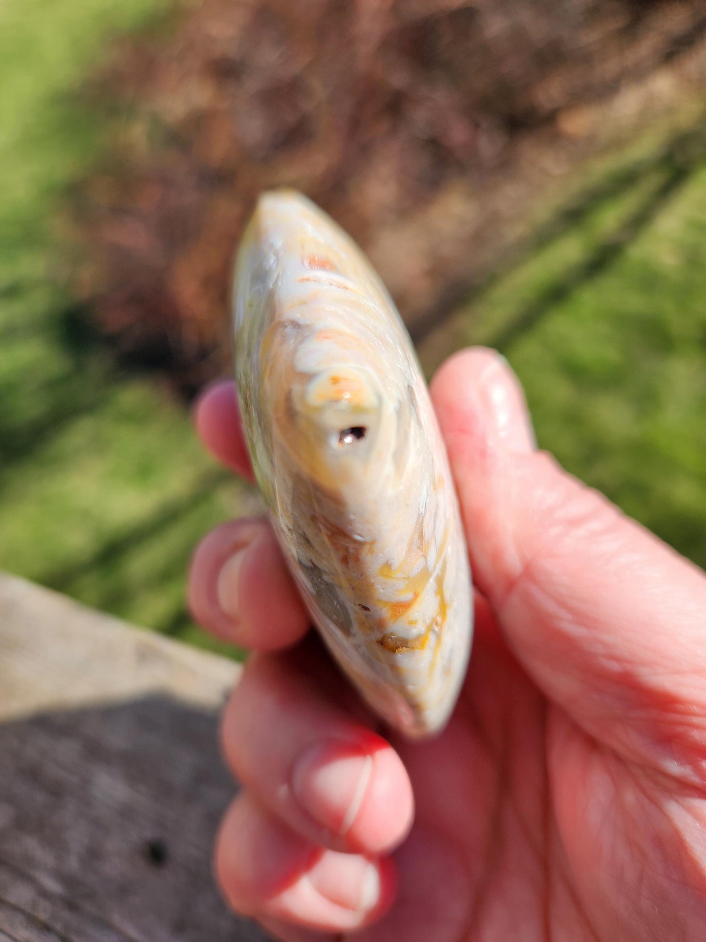 High Polished Bahia Jasper Crystal Heart, Hand Sized