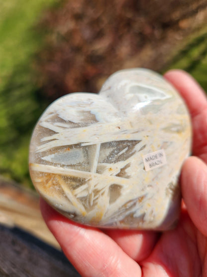 High Polished Bahia Jasper Crystal Heart, Hand Sized