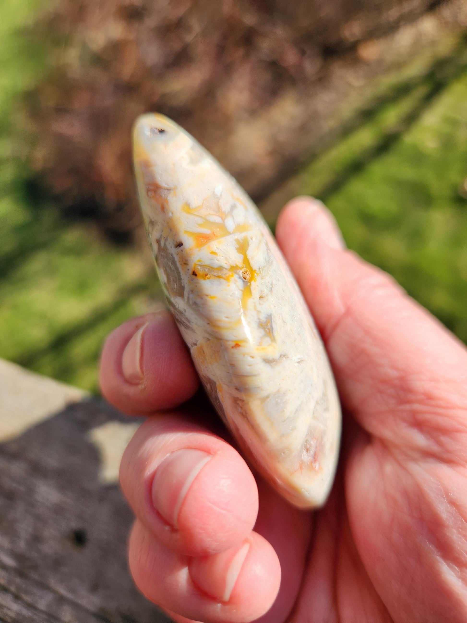 High Polished Bahia Jasper Crystal Heart, Hand Sized