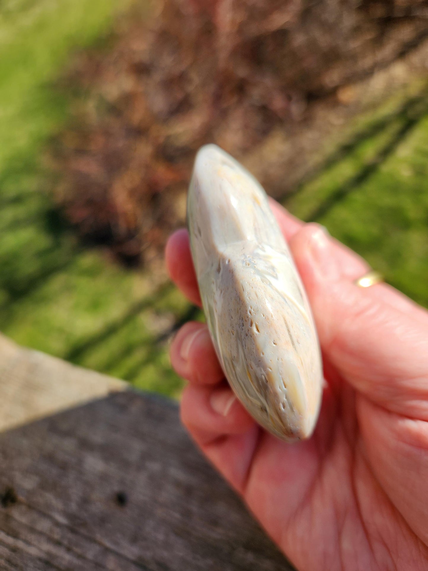 High Polished Bahia Jasper Crystal Heart, Hand Sized