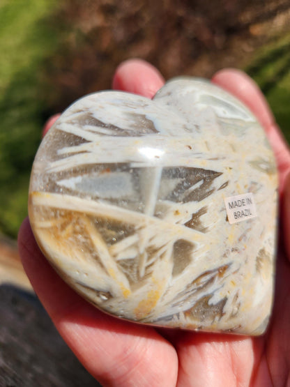 High Polished Bahia Jasper Crystal Heart, Hand Sized