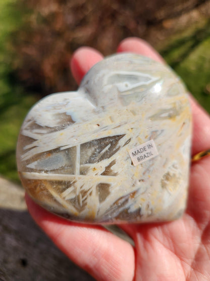 High Polished Bahia Jasper Crystal Heart, Hand Sized