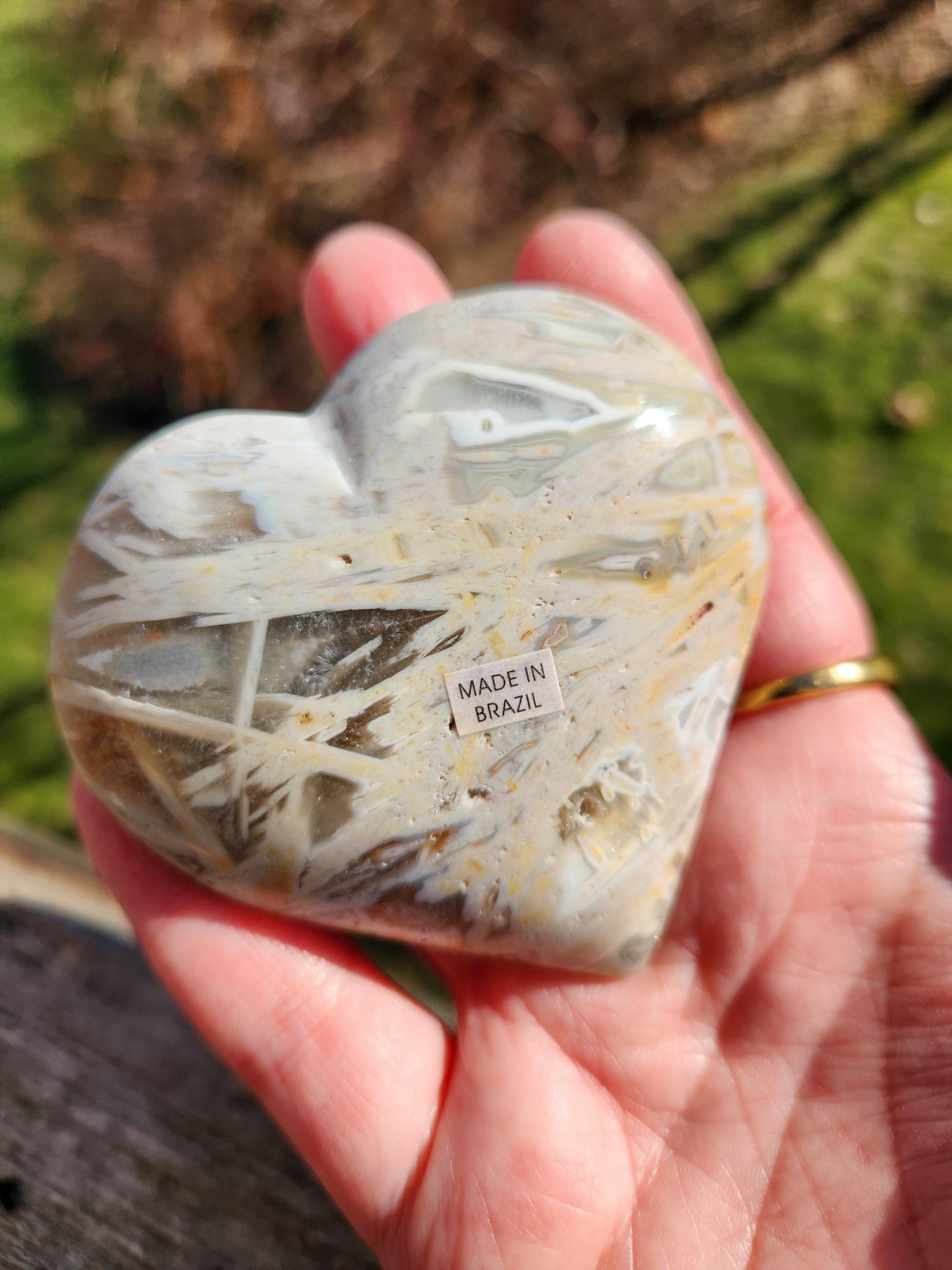 High Polished Bahia Jasper Crystal Heart, Hand Sized