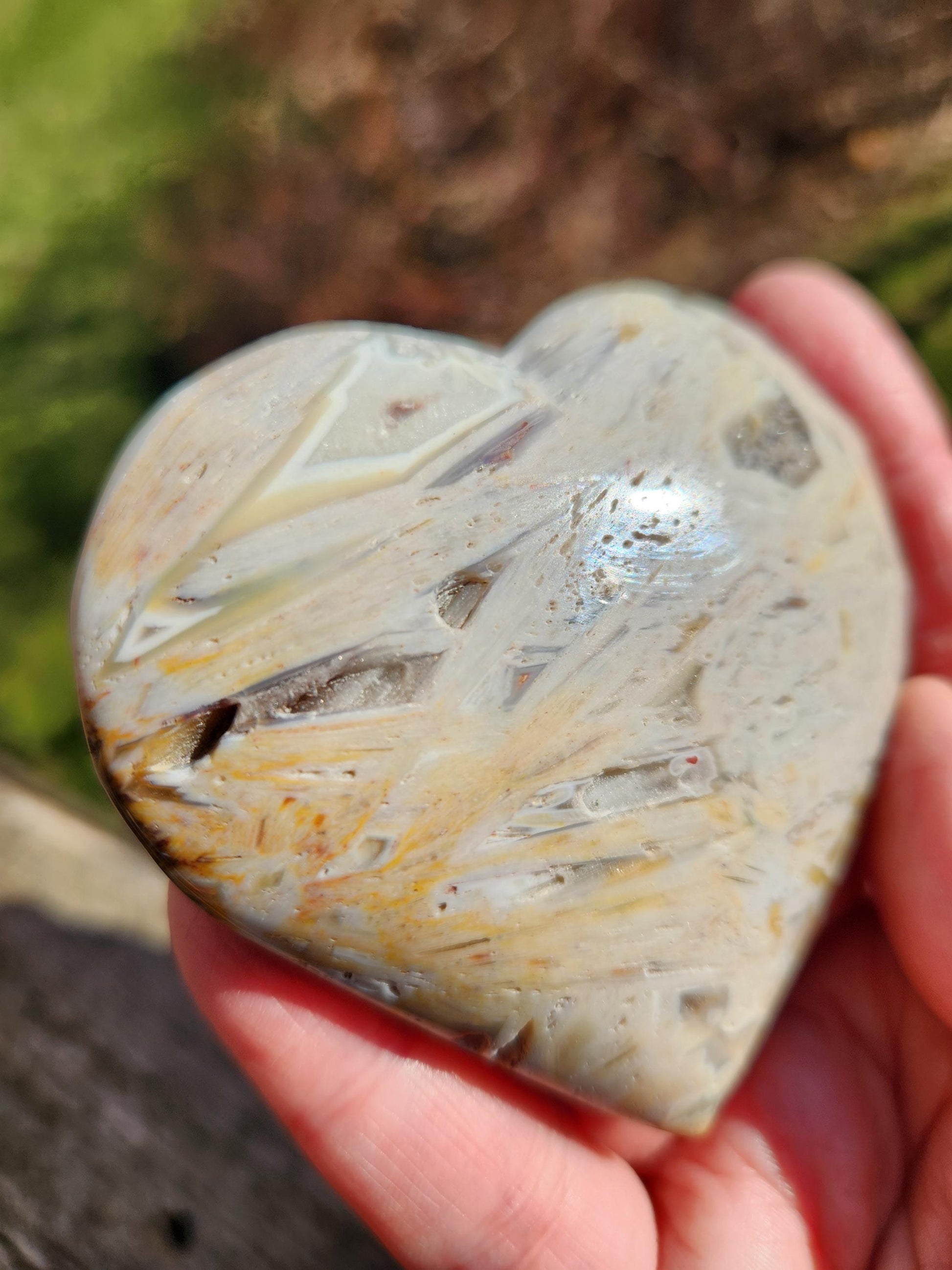 High Polished Bahia Jasper Crystal Heart, Hand Sized