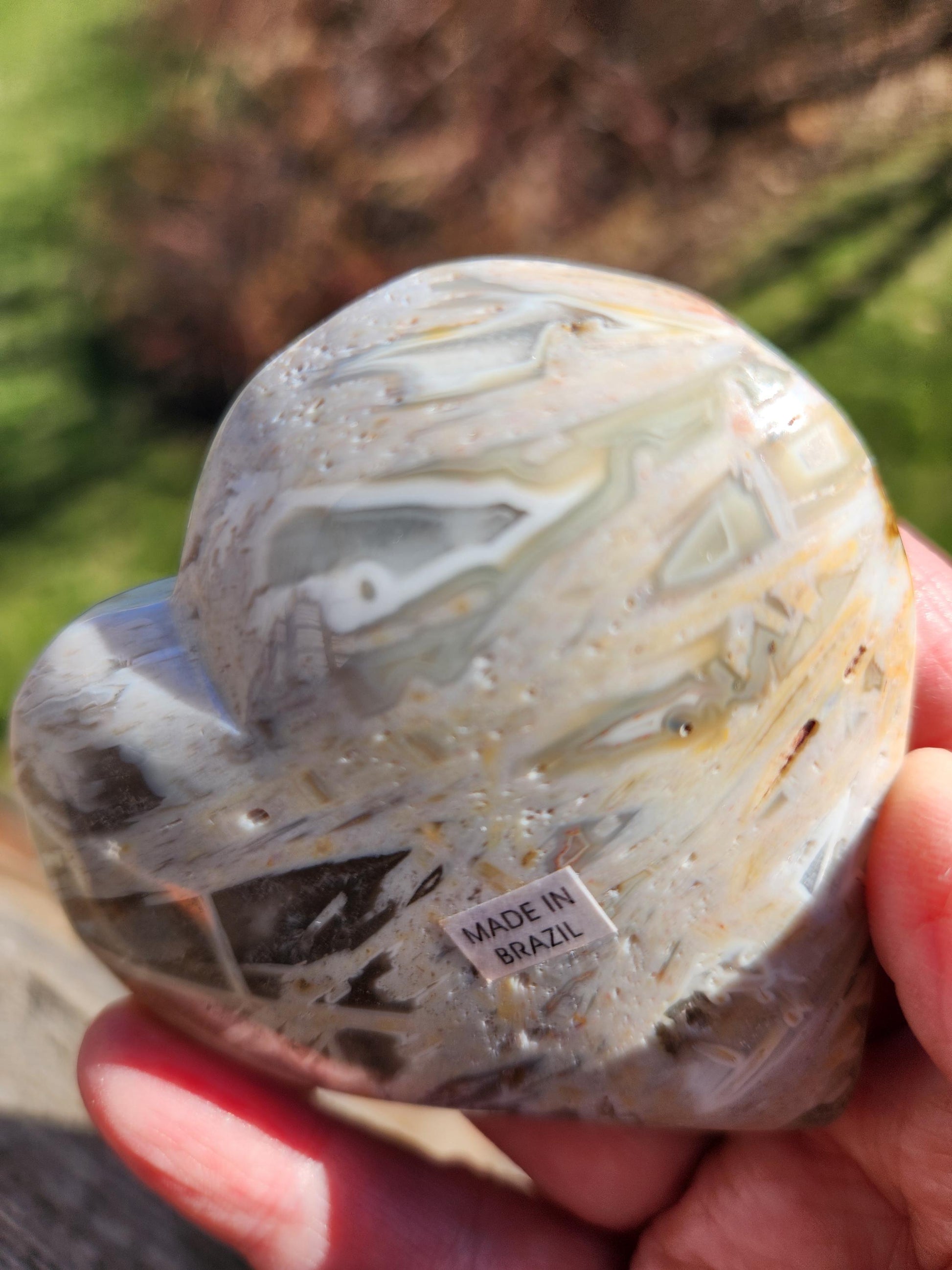 High Polished Bahia Jasper Crystal Heart, Hand Sized