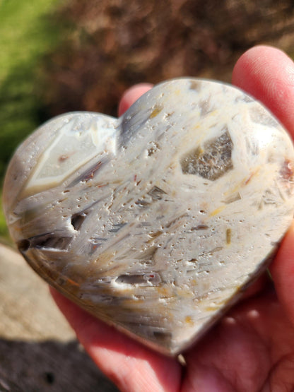 High Polished Bahia Jasper Crystal Heart, Hand Sized