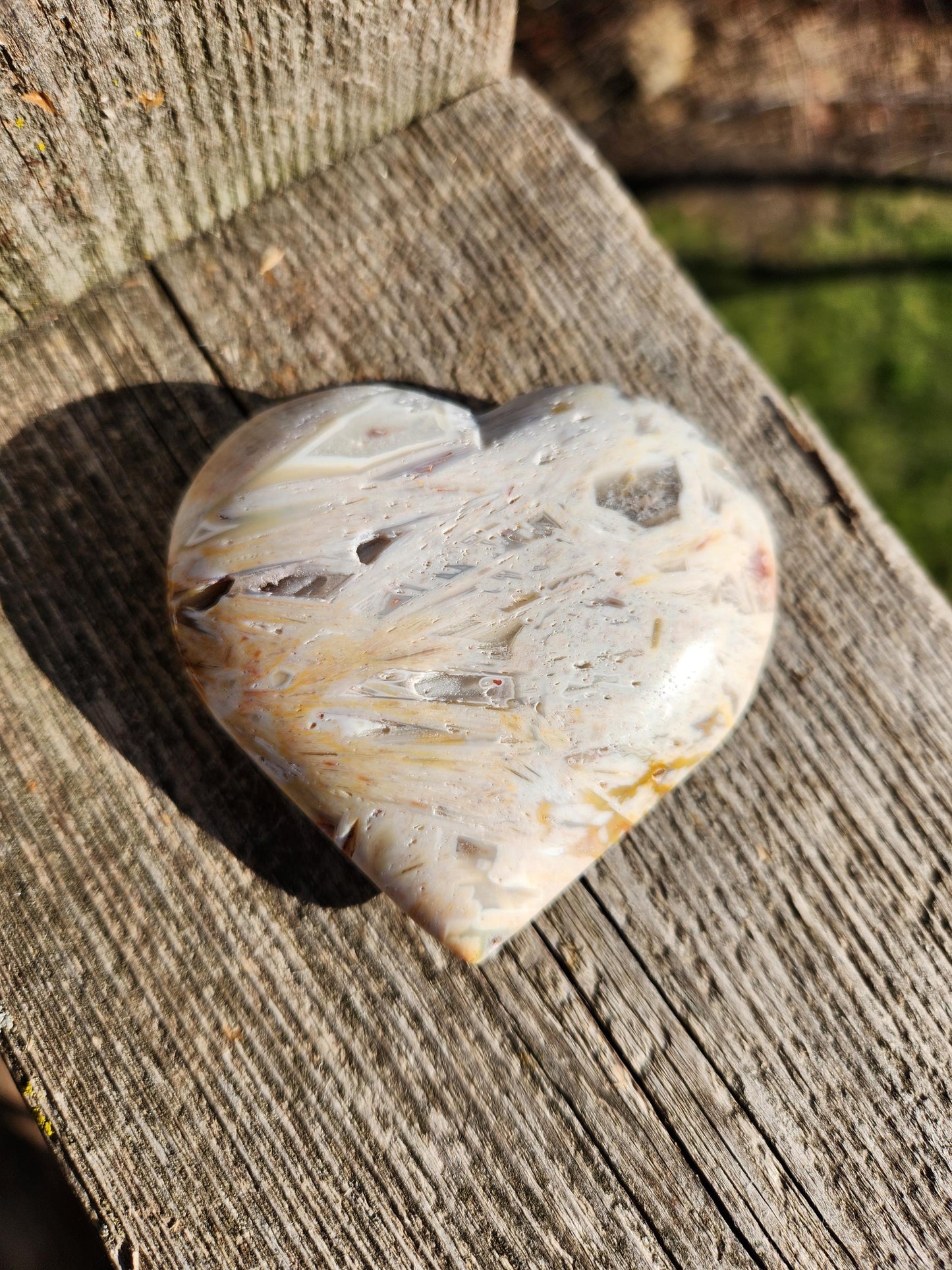 High Polished Bahia Jasper Crystal Heart, Hand Sized