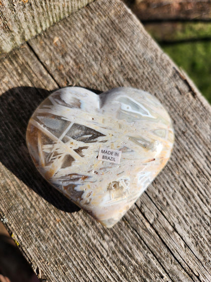 High Polished Bahia Jasper Crystal Heart, Hand Sized