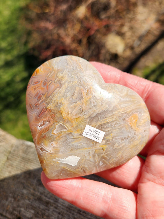 High Polished Bahia Jasper Crystal Heart, Hand Sized