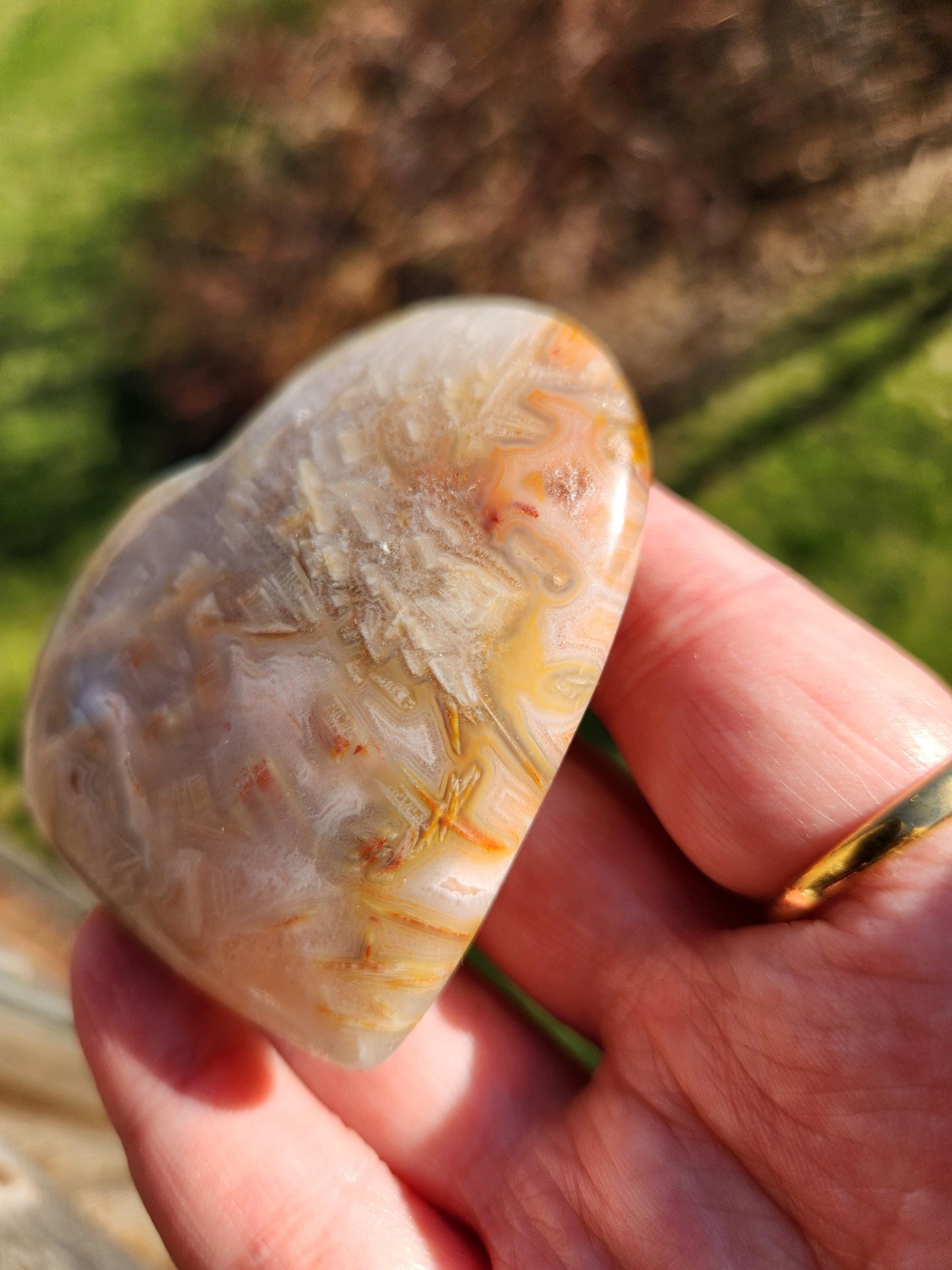 High Polished Bahia Jasper Crystal Heart, Hand Sized