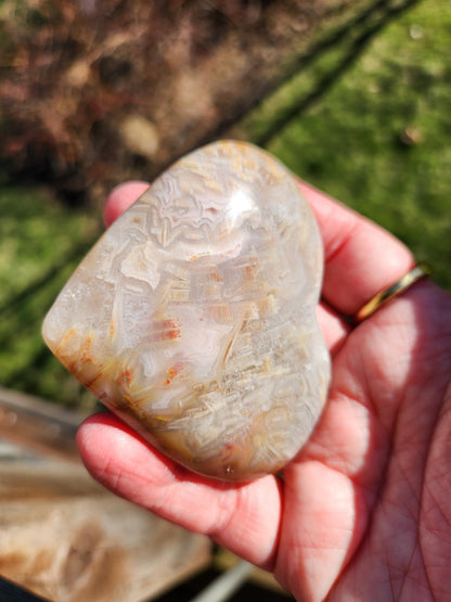 High Polished Bahia Jasper Crystal Heart, Hand Sized