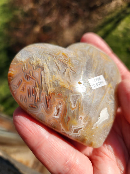 High Polished Bahia Jasper Crystal Heart, Hand Sized