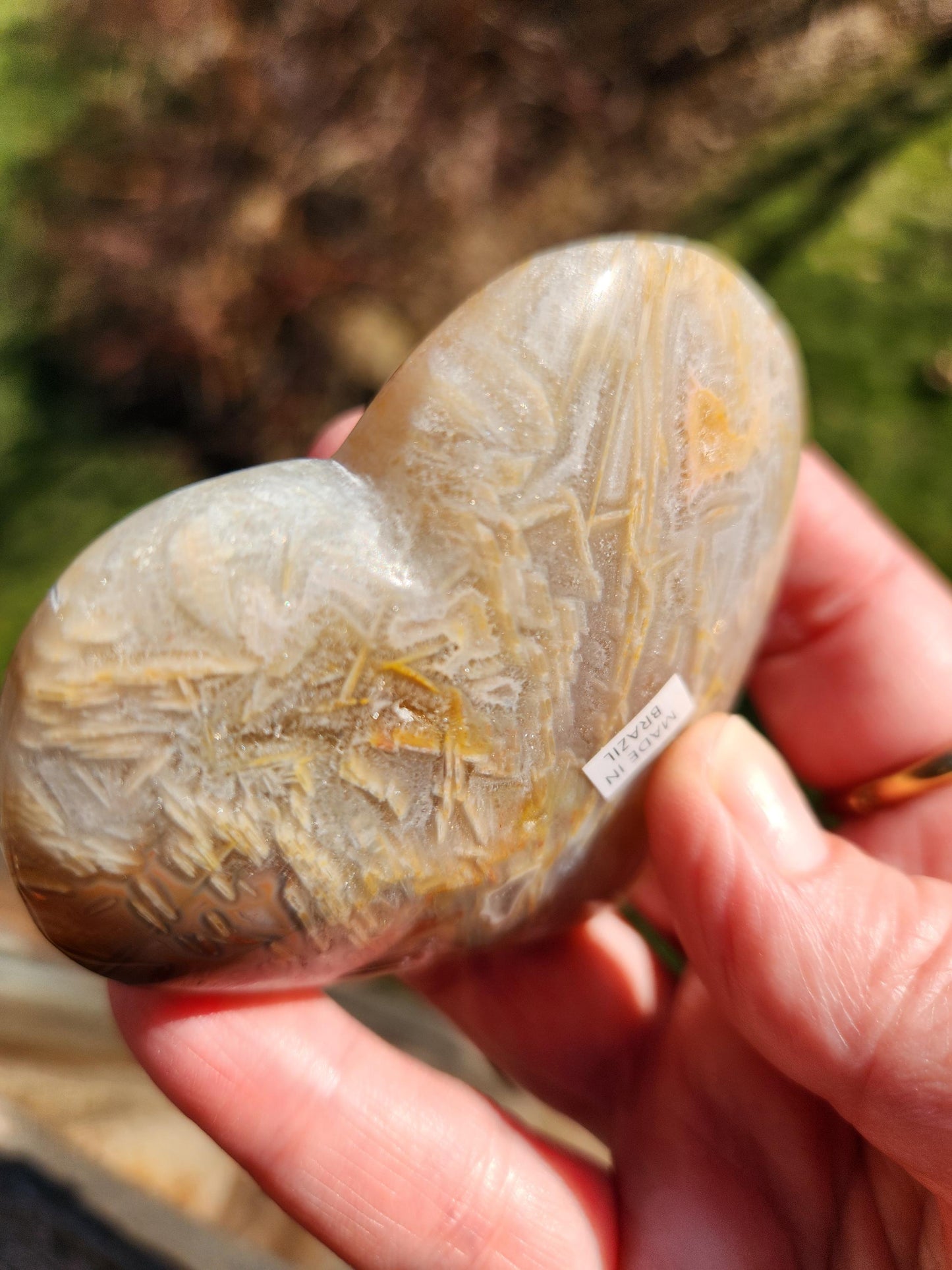 High Polished Bahia Jasper Crystal Heart, Hand Sized