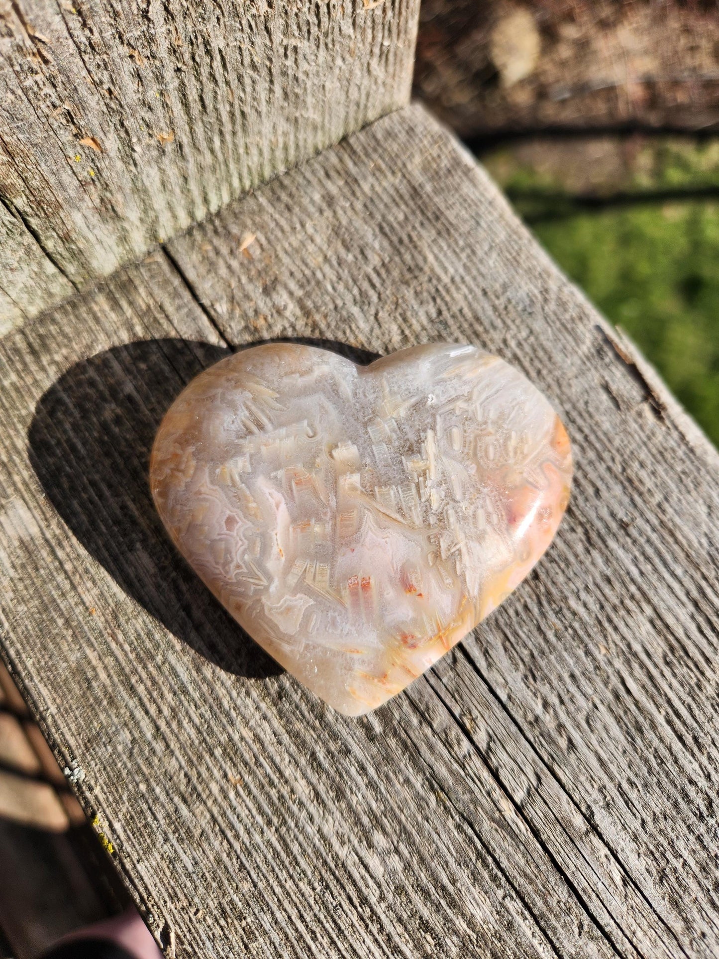 High Polished Bahia Jasper Crystal Heart, Hand Sized