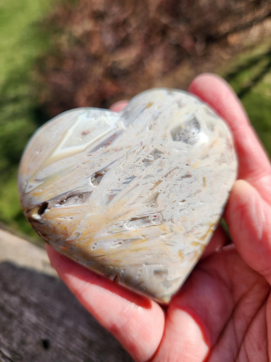 High Polished Bahia Jasper Crystal Heart, Hand Sized