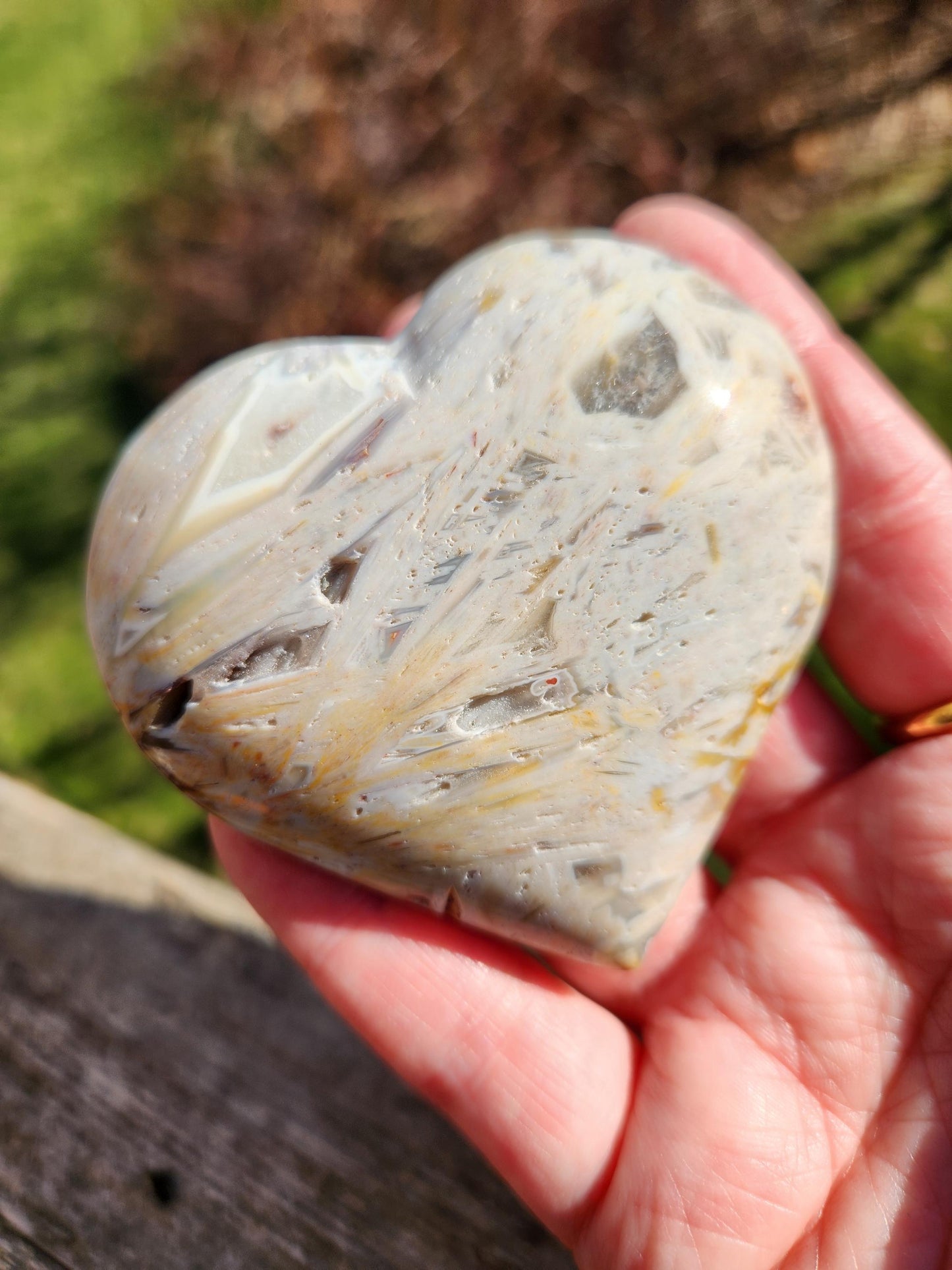 High Polished Bahia Jasper Crystal Heart, Hand Sized